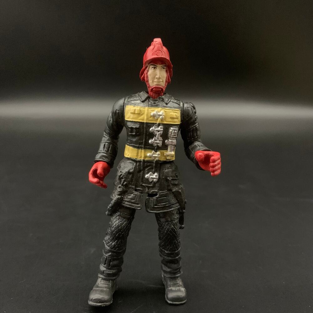 Chap Mei Fire Fighter Fireman Action Figure Rescue Squad Black Coat Red Helmet
